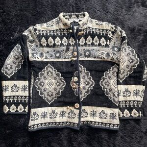 Flashback Black and Cream Cardigan boho aztec double weave vintage jacket